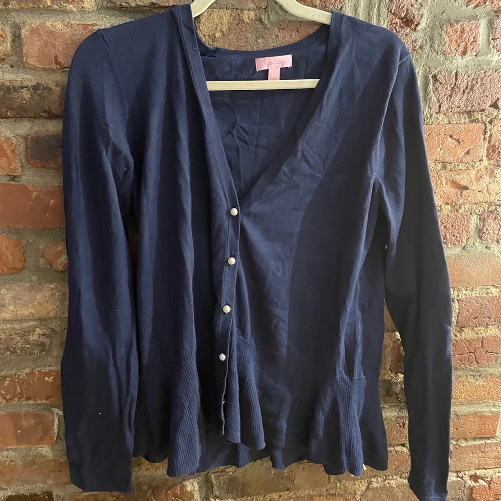Lilly Pulitzer Navy Blue Pearl Cardigan Size Large